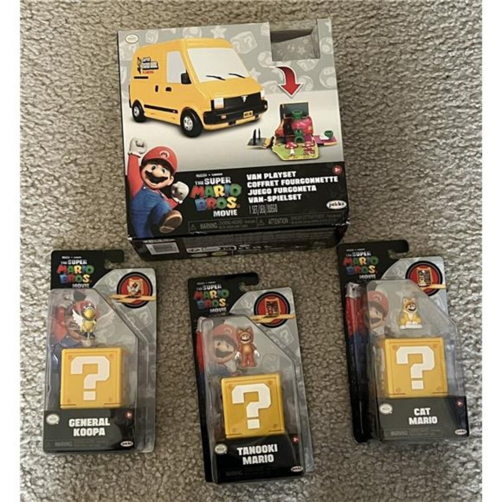 New Super Mario Bros Van Playset Question Mark Tanooki Cat Koopa Block figures